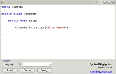 Ventana con código C# coloreado